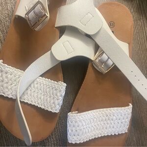 CL by Laundry White and Tan Braided Sandals